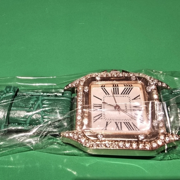 Watch & Rhinestone Bracelet Set~Green Band~New - Picture 5 of 10